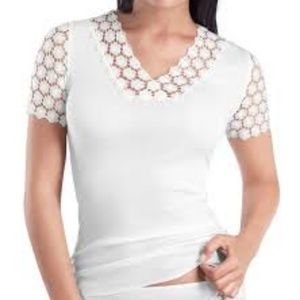 Hanro "Carla" Lace V-Neck Tee